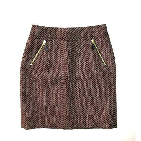 NWT Ann Taylor Petites Brown & Rust Diagonal Striped Zip Pocket Pencil Skirt 0P - Picture 1 of 4